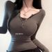 Dongdaemun Women's Long Sleeve T-Shirt ZN058 Figure Flattering Slightly Sheer Design Bust Accentuating in Stock_ecoleips.com