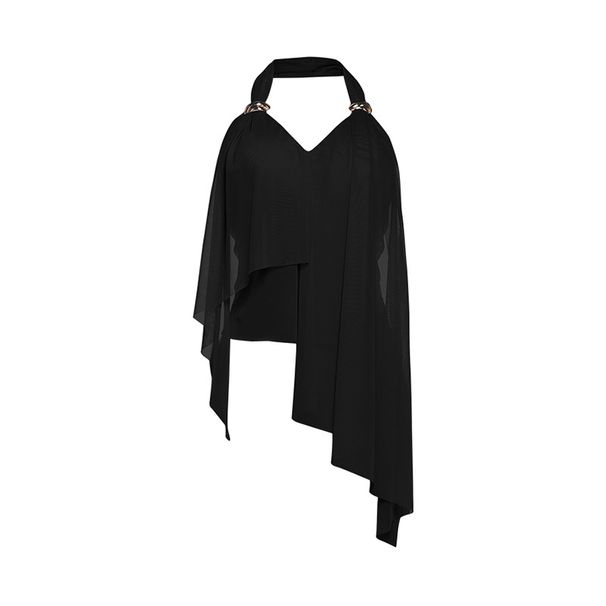 Women's Fashion Halter Neck Backless V Neck Irregular Camisole European American Style Autumn Winter Sexy Top Polyester Material_ecoleips.com