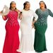 Women's Clothing Fashion Rhinestone Dress Plus Size Rhinestone Evening Dress – Polyester Bodycon Midi Dress For Women (White/Red/Green)_ecoleips.com