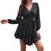 Women's Fashion Long Sleeve Dress V‑Neck Design Self‑Tie Waist Multi‑Layer Flared Hem Elegant Daily Wear_ecoleips.com