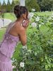 Chic Pleated Halter Neck Long Vacation Dress High Quality Purple Strapless Lotus Edge Maxi Dress New Lady Vacation Gowns TMH8_ecoleips.com