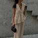 2025 Cotton V-neck Sleeveless Top Vest Long Pants For Women European And American New Style Solid Color Elegant_ecoleips.com
