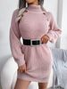Casual Button Turtleneck Long Sleeve Bottom Sweater Skirt Women's Clothing_ecoleips.com