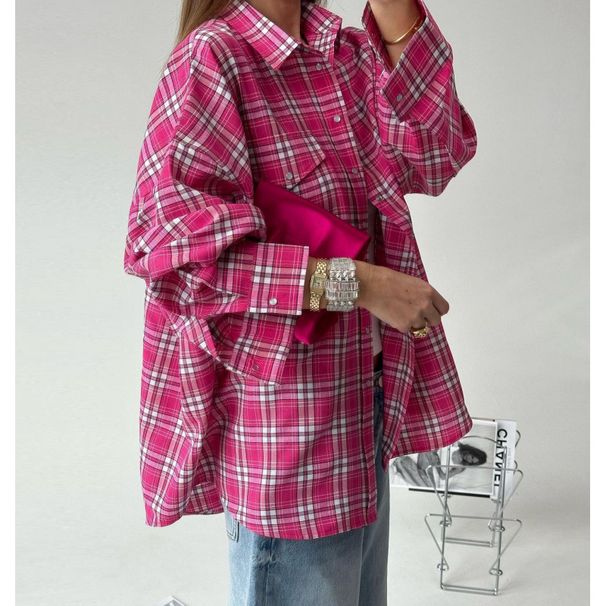 Spring/Summer Pink Plaid Shirt: A Trendy, Niche Look With A Feminine Touch, Perfect For Layering With Outerwear_ecoleips.com