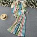 Women's European American Style Long Sleeved Printed Shirt Waist Cinching Tie High Waisted Slimming Pleated Two Piece Set_ecoleips.com