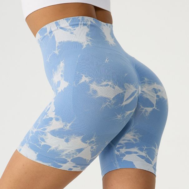 Women's Clothing Summer New Fitness Pants Tied And Bleached High Waisted Three Point Shorts Hip Raising Sports Tie Dyed Yoga Pants_ecoleips.com