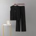 Cross Border Summer New Simple Cardigan Loose Sleeveless Knitted Vest Top + Wide Leg Pants Knitted Two Piece Suit For Women_ecoleips.com
