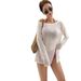 Women's Style Long Sleeve Beach Cover Up Diagonal Slit Hem Summer Outerwear For Beach And Seaside Vacation_ecoleips.com