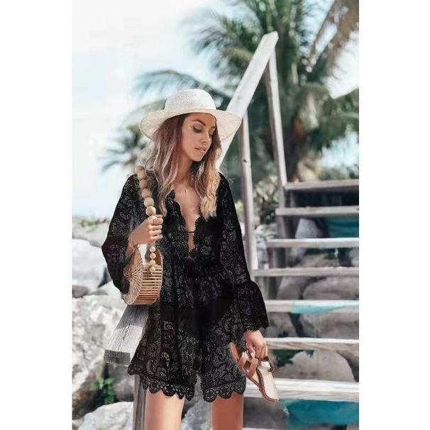 Summer 2022 Sexy V-Neck Bikini Blouse Cross Border European American Style Sunscreen Shirt Lace Beach Dress for Women_ecoleips.com