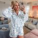 European And American Autumn Soft Loose Satin Printed Long Sleeve Shorts Pajama Two-Piece Set Cross-Border New Home_ecoleips.com