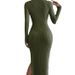2026 Autumn/Winter Long Sleeve Round Neck Knitted Dress With Slit For Women_ecoleips.com