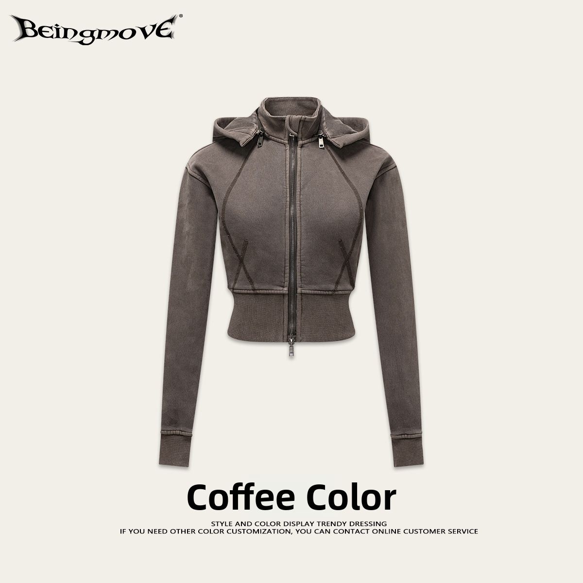 Women's Street Style Retro Washed Sports Detachable Cardigan Hooded Sweatshirt And Flared Slim Fit Trousers Set Outdoor Suit_ecoleips.com