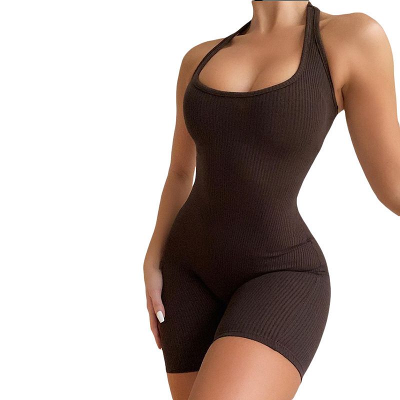 Women's Clothing Fashion Backless Solid Color Halter Neck Sexy Slim Backless Jumpsuit_ecoleips.com
