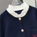 Women's Clothing French-Inspired Detachable Collar Knit Cardigan – Embroidered Lettering, Neck & Oversized Fit, Warm Wool Blend For Women (Navy)_ecoleips.com