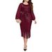 Plus Size Sequin Fringe Evening Dress – Vintage Glam Mermaid Gown For Bridesmaid, Party & Night Out (0XL-4XL, Wine Red/Blue)_ecoleips.com