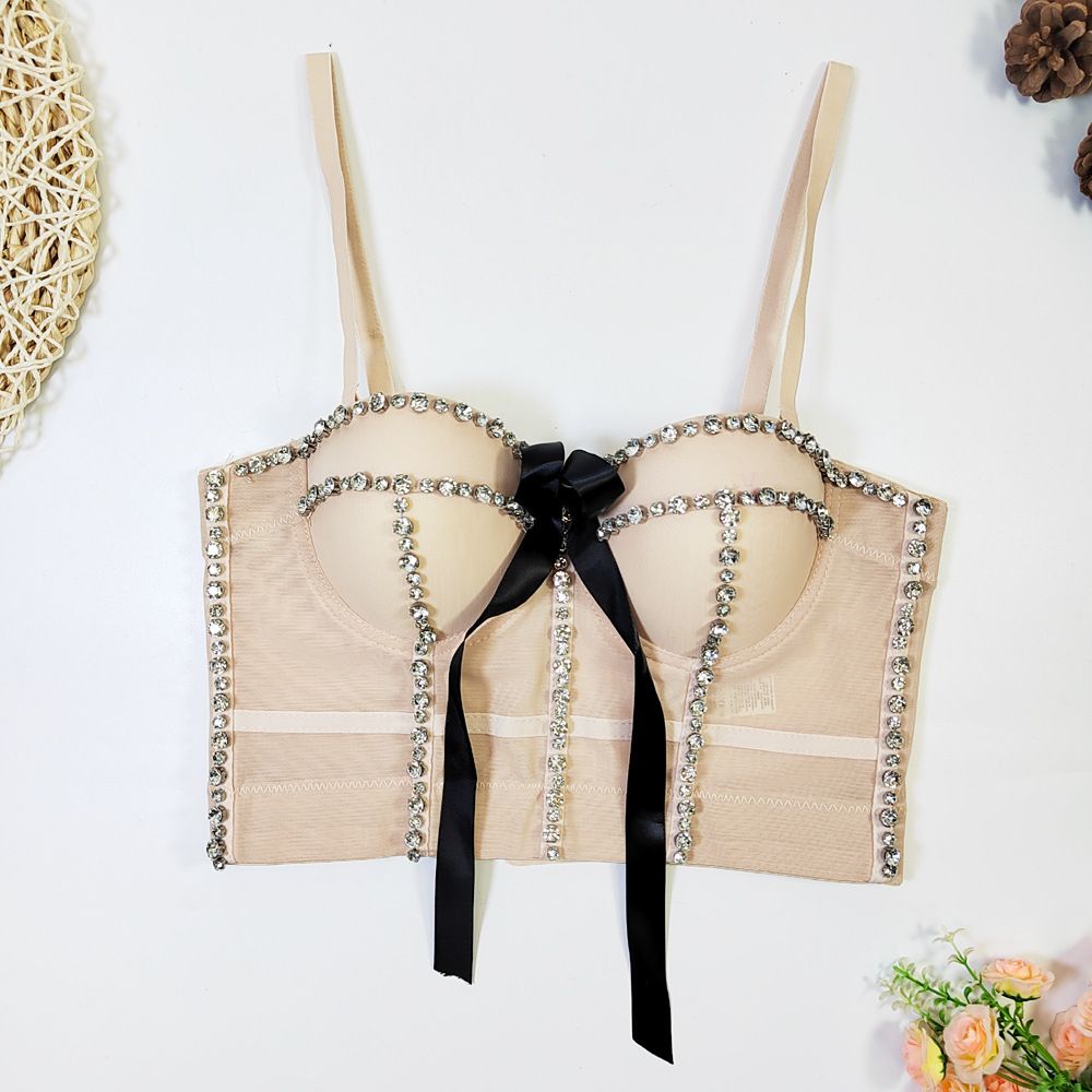 Women's Clothing Bowknot Diamond Body Shaping Hot Girl Tube Top Design Niche Nightclub Top Trendy Women Beaded Fishbone Bra_ecoleips.com