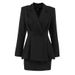 Elegant Slimming Women's Suit Set High Waist Cinching Black Two Piece Outfit Bodycon Skirt_ecoleips.com