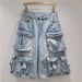 Women's Clothing Multi Pocket Washed Distressed Cropped Denim Shorts For Women Summer Loose Casual Wide Leg Workwear Cropped Trousers_ecoleips.com
