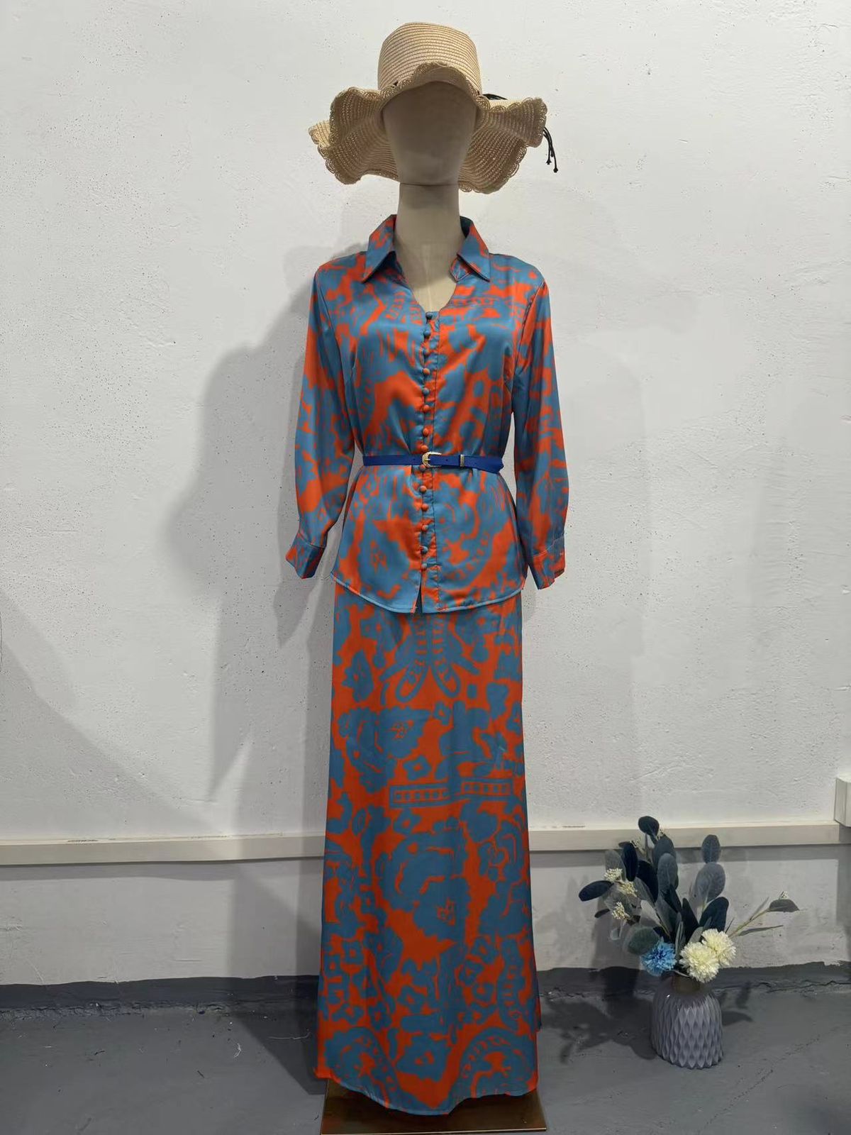 Summer Slim Fit Women's Clothing Set Retro European American Style Print_ecoleips.com