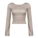 European And American Style Basic Low Round Neck Sexy Backless Striped T-shirt For Women, Pullover Slim-fit Knitted_ecoleips.com