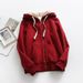 Women's Clothing Fleece Zip-Up Hoodie – Thickened Plush Lined Pullover With Full-Zip, Loose Fit, Unisex Casual Jacket (Black/Navy/Gray/Wine Red)_ecoleips.com