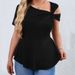 2026 European And American Cross-border Plus-size Women's Clothing Sexy Off-shoulder Asymmetrical Neck T-shirt Summer_ecoleips.com