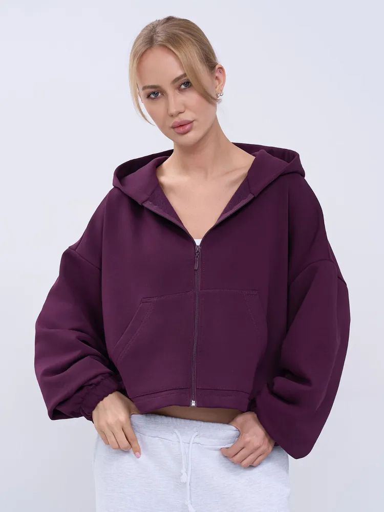 Women's Casual Solid Color Hoodie Waist Jacket Long Sleeve Short Jacket Zipper Cardigan Sweater_ecoleips.com