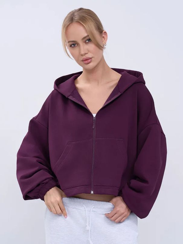 Women's Casual Solid Color Hoodie Waist Jacket Long Sleeve Short Jacket Zipper Cardigan Sweater_ecoleips.com