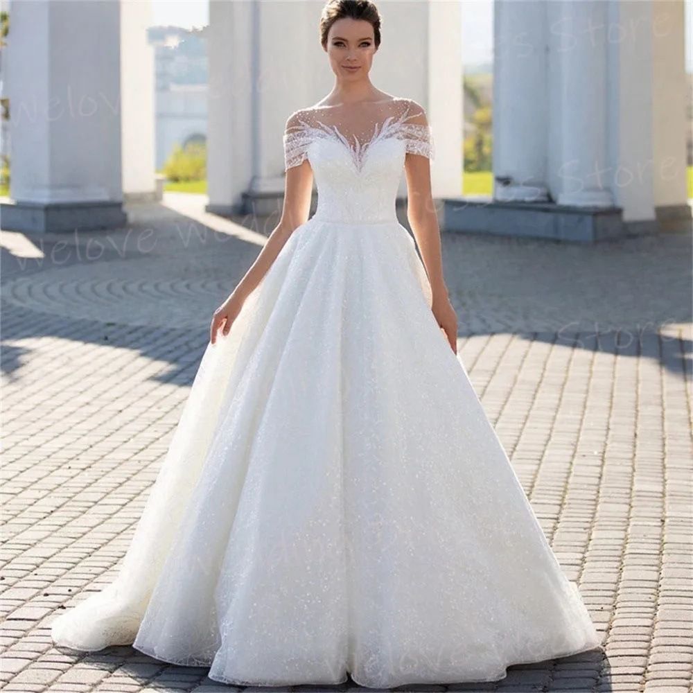 off the Shoulder Luxurious Lace Wedding Dress Heavily Embellished Exuding Royal Aristocratic Elegance Sparkling Women's Party Wear_ecoleips.com