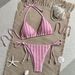 Solid Color Knit Bikini Set – Soft Stretch Swimwear For Women | Minimalist Beach & Pool Essentials_ecoleips.com