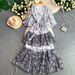 Women's Romantic Pastoral Style Floral Print Dress Bell Sleeve Slimming Elegant Ruffled Long Skirt Summer Vacation Fashion_ecoleips.com
