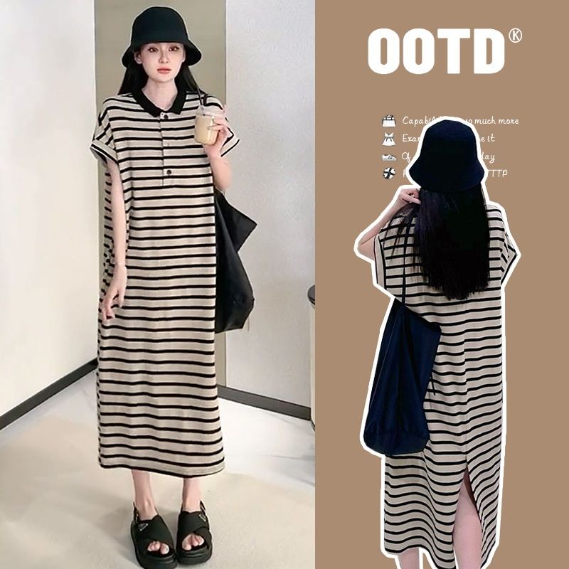 Summer New Korean Fashion Loose Striped Maternity Dress_ecoleips.com