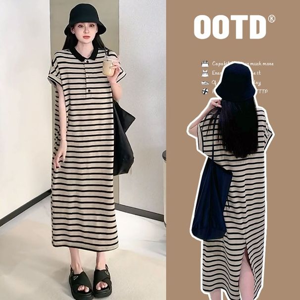 Summer New Korean Fashion Loose Striped Maternity Dress_ecoleips.com