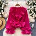 Women's French-Inspired V-Neck Blouse Long Sleeve Ruffled Hem Pleated Details Elegant Top for Spring/Summer Versatile Dressy Shirt_ecoleips.com