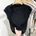 Bandage Round Neck Ice Silk Short Sleeved Knitted T Shirt For Women In Summer 2025 New Slim And Versatile Small Flying Sleeves Top_ecoleips.com