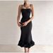 Women's Clothing Spaghetti Ball Ruffle Hem Sleeveless High Waist Bodycon Dress_ecoleips.com
