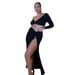 Women's Clothing Summer New Sexy Slim Fit V Neck Drawstring Exposed Navel Suit High Slit Skirt Two Piece Suit_ecoleips.com