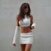 K Sexy And Fashionable Women's New Crop Top Sleeveless Vest, Knitted Hip Hugging Skirt Set_ecoleips.com