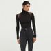 Women's Clothing High Neck Mesh Splicing Slim Elastic Temperament Long Sleeved Jumpsuit Tops_ecoleips.com