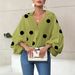 Women's Chic French Polka Dot Top Half Open Collar Loose Fit Long Sleeve Niche Style Fashion_ecoleips.com