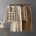 Women's Color Blocked Striped Two Piece Set V Neck Knitted Top With High Waisted Wide Leg Pants Autumn Winter Fashion Niche Design_ecoleips.com