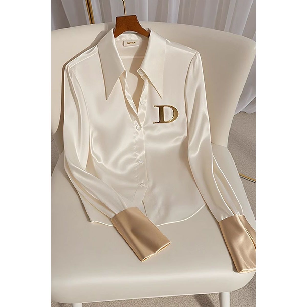 Women's White Acetate Satin Shirt Casual Elegant Fashion Office Lady Street Style Spring Autumn Chic Light Luxury Design Top_ecoleips.com