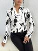 K Women's New Casual Long Sleeved Shirt With Geometric Print V-neck Shirt_ecoleips.com