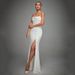 Women's tube top gathered slit satin dress skirt sexy slim hip hip dress spring_ecoleips.com