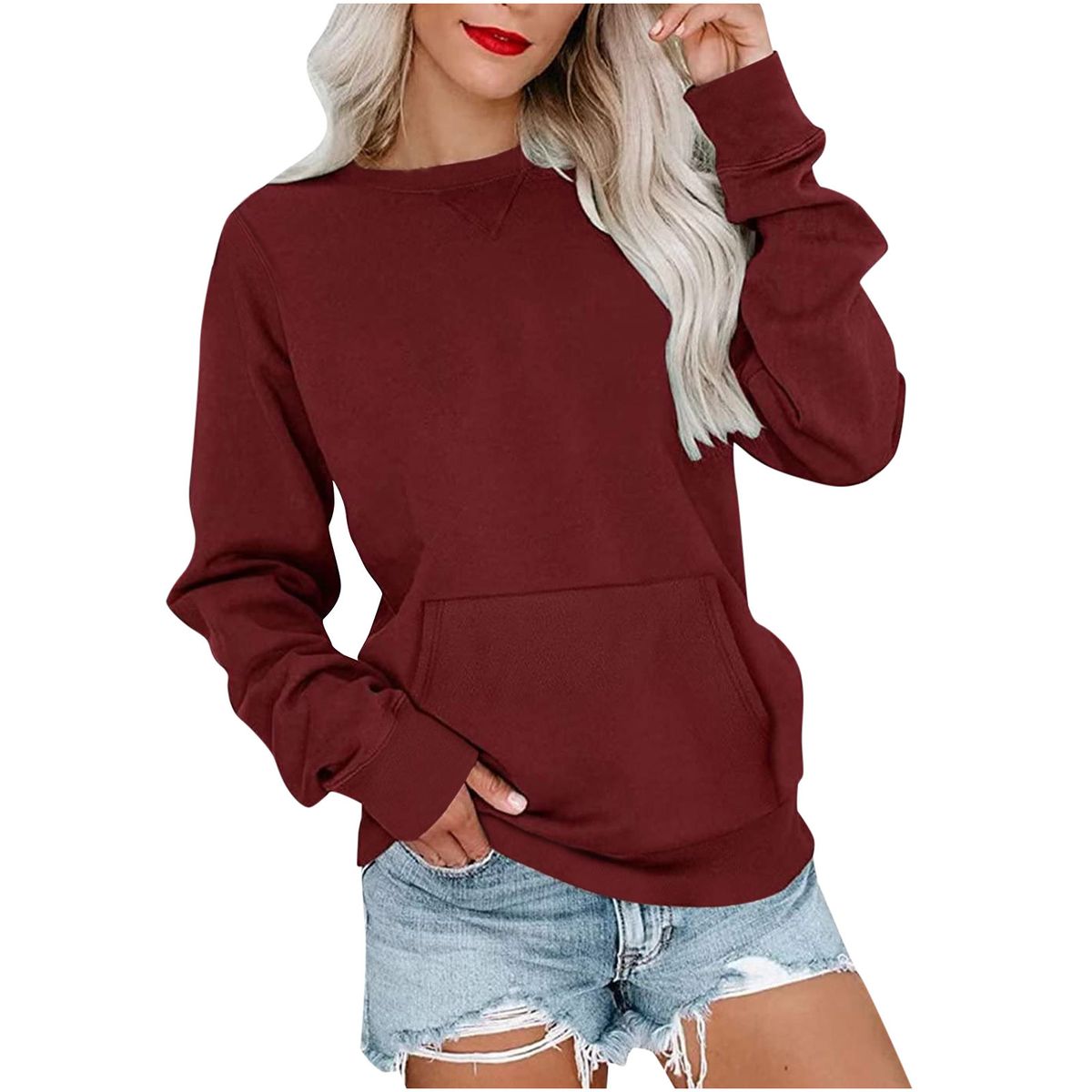 Women’s Oversized Long-Sleeve Sweatshirt – Solid Color, Polyester Blend (S-XXL, Relaxed Fit, Unisex-Friendly Layering Essential)_ecoleips.com
