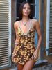 Absobe Women Hawaiian Floral Print Halter Mini Dress V Neck Contrast Trim Bodycon Slim Backless Vacation Beach Streetwear 2026_ecoleips.com