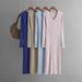 Autumn Winter V-neck Knitted For Women, Straight Slim Fit Long Sleeve Ribbed Split Hem Over-the-knee Sweater Dress_ecoleips.com