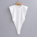 Women's European American Style Padded Shoulder Jumpsuit Solid Color Open Crotch Tight Fit T-Shirt Right Angle Summer Trend_ecoleips.com