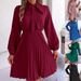 Women's Clothing Spring And Summer Temperament Tie Waist Long Sleeve Pleated Skirt_ecoleips.com