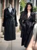 Women's Long PU Leather Trench Coat – Oversized Lapel Belted Jacket (Black Faux Leather Coat For Tall Frames)_ecoleips.com